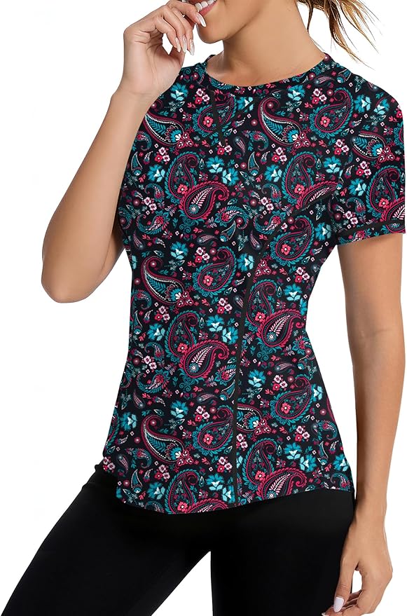 AVOOGUE Women's Short Sleeve Workout Tops Quick Dry Athletic UPF50+ Sun Protection Shirts Gym Hiking Running Yoga Clothes
