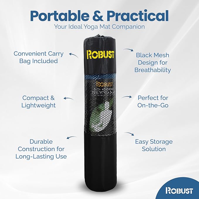 Robust Extra Thick Yoga Mat 1/4 & 1/3 & 2/5 Inch - Non Slip Exercise Mat with Alignment Lines, Carrying Strap, TPE Eco-Friendly Material for Knee Support, Sweat-Proof 72" x 24" for Women & Men