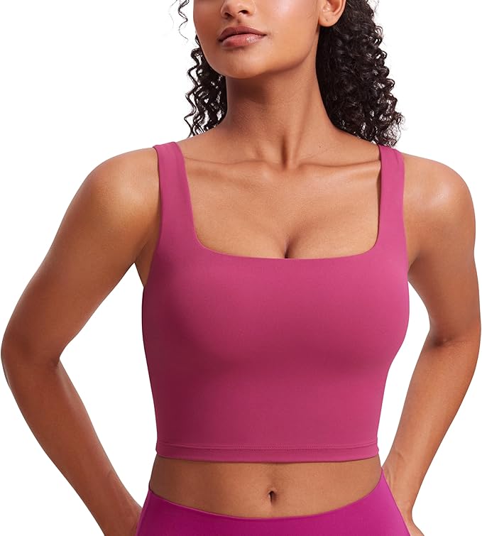 CRZ YOGA Butterluxe Square Neck Crop Tank Tops for Women - Workout Longline Sports Bras Padded Yoga Camisole