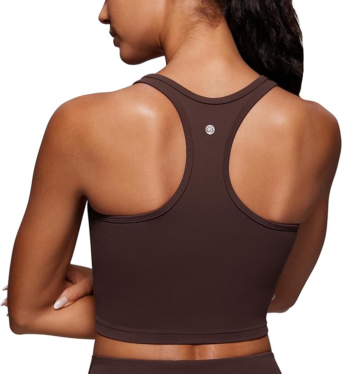 CRZ YOGA Butterluxe Racerback Crop Tank Tops for Women - Padded Y-Back Longline Sports Bras Scoop Neck Workout Yoga