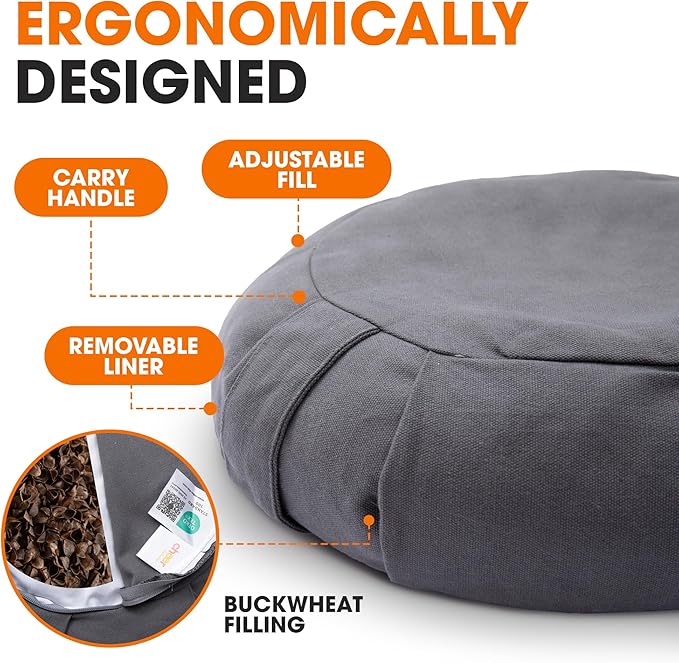 Cheer Collection Meditation Cushion - Ergonomic Floor Pillow, Yoga Pillow with Buckwheat Filling, Zafu Meditation Cushion, Comfort & Meditation Posture Support