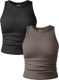 OQQ Women's 2 Piece Tank Tops Crew Neck Sleeveless Basic Stretch Casusal Yoga Crop Camis