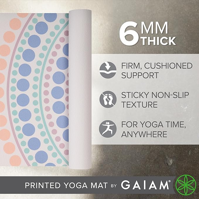 Gaiam Yoga Mat - Premium 6mm Print Extra Thick Non Slip Exercise & Fitness Mat for All Types of Yoga, Pilates & Floor Workouts (68"L x 24"W x 6mm Thick)