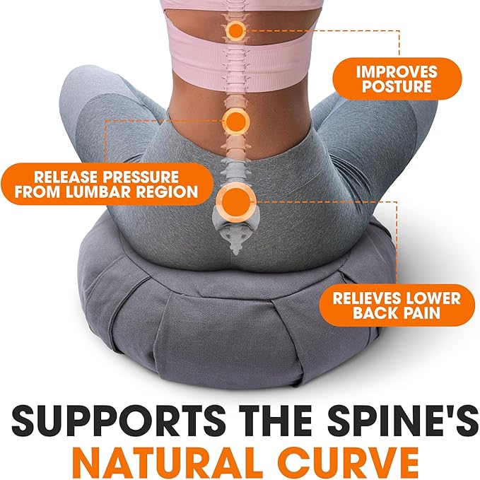 Cheer Collection Meditation Cushion - Ergonomic Floor Pillow, Yoga Pillow with Buckwheat Filling, Zafu Meditation Cushion, Comfort & Meditation Posture Support
