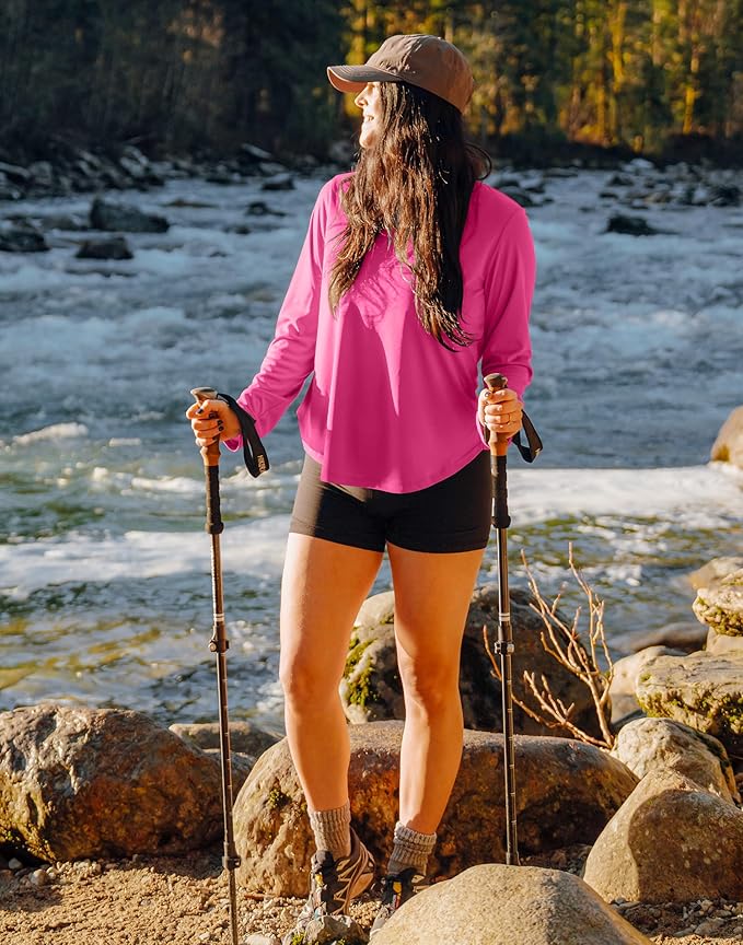 SANTINY Lightweight Long Sleeve Workout Tops for Women Breathable Gym Yoga Athletic Running Hiking Top UPF 50+ Sun Shirts