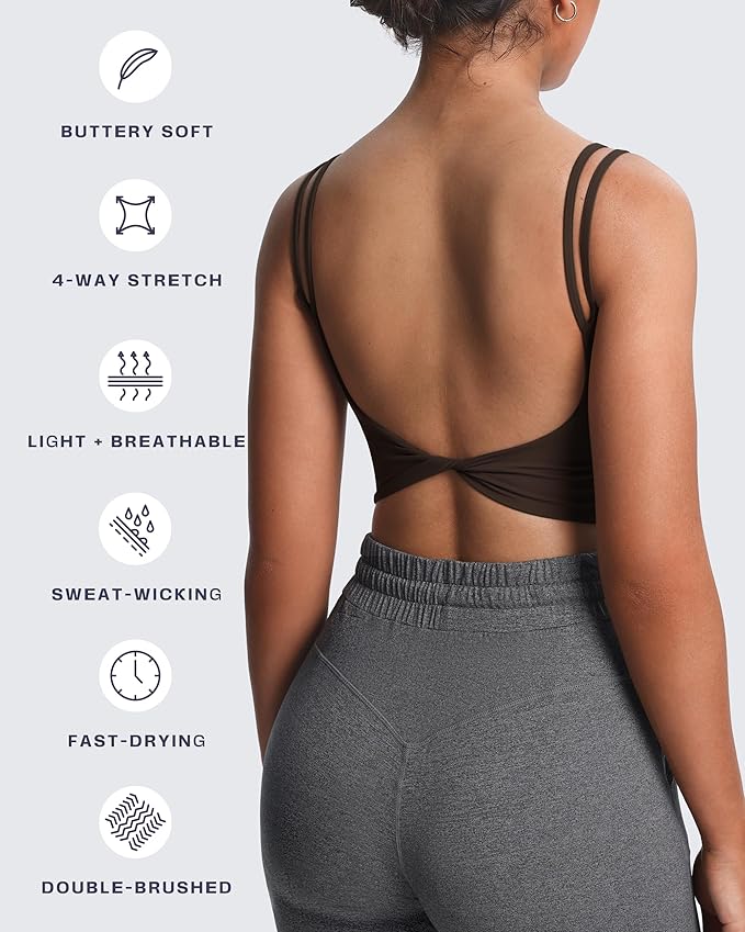 Aoxjox Women's Workout Sports Bras Fitness Yoga Crop Tank Metamorph Twist Back Cami