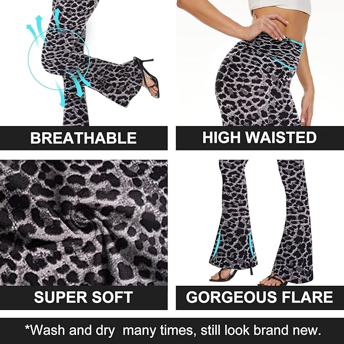 TNNZEET Black Flare Leggings for Women, Crossover Yoga Pants with Pockets Bootcut Flared Leggings