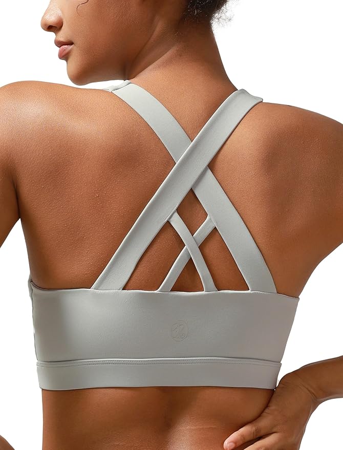 RUNNING GIRL Sports Bras for Women,Padded Strappy Sports Bras Criss-Cross Back Medium Support Sports Bras with Removable Cups