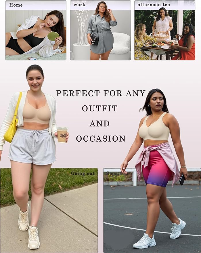 OEAK Womens Wireless Jelly Bra Plus Size Supportive Seamless Bras Full Coverage Push Up Comfortable No Underwire Tshirt Bras