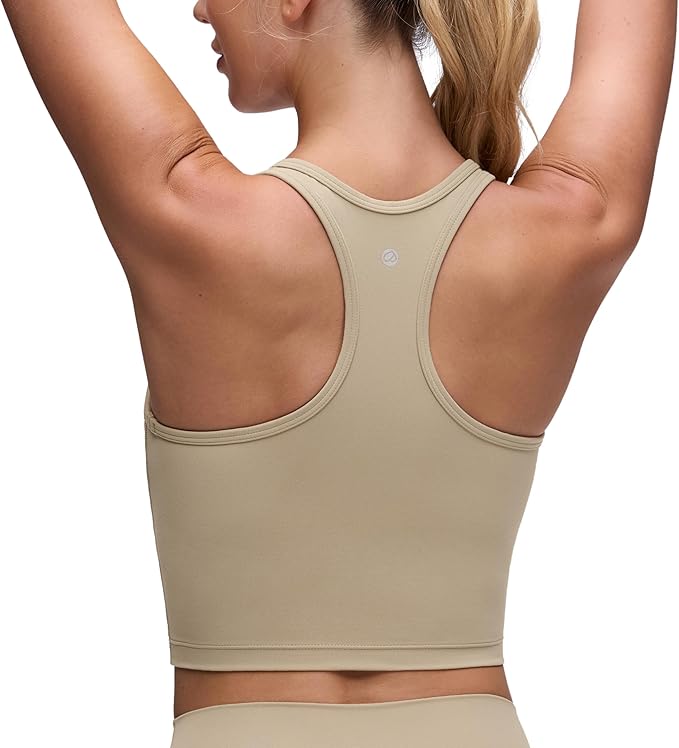 CRZ YOGA Butterluxe Racerback Crop Tank Tops for Women - Padded Y-Back Longline Sports Bras Scoop Neck Workout Yoga