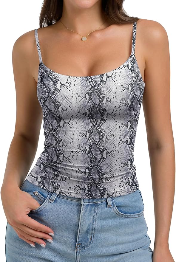 PINKMSTYLE Women's Basic Double Lined Scoop Neck Tank Tops Adjustable Cami Tank Summer Sleeveless Tops