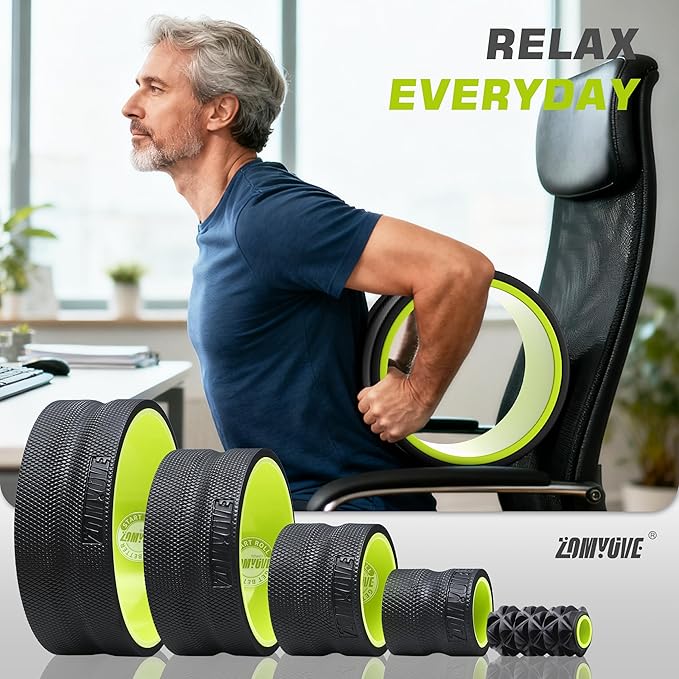 Back Roller Wheel - 5 Pack Yoga Foam Roller for Physical Therapy & Back Stretcher, Deep Tissue Massage for Pain Relief & Stretching | Green.