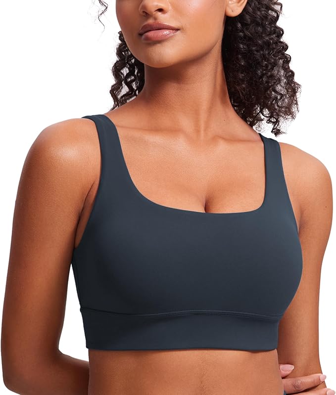 CRZ YOGA Butterluxe U Back Longline Sports Bras for Women - Scoop Neck Padded Yoga Workout Crop Top with Built in Pads