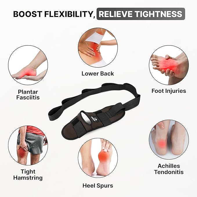 DMoose Fitness Foot & Calf Stretcher with Adjustable Padded Stretching Strap for Plantar Fasciitis, Hamstring, Heel Spurs and Achilles Tendonitis Relief - Yoga Leg Stretch Strap for Flexibility