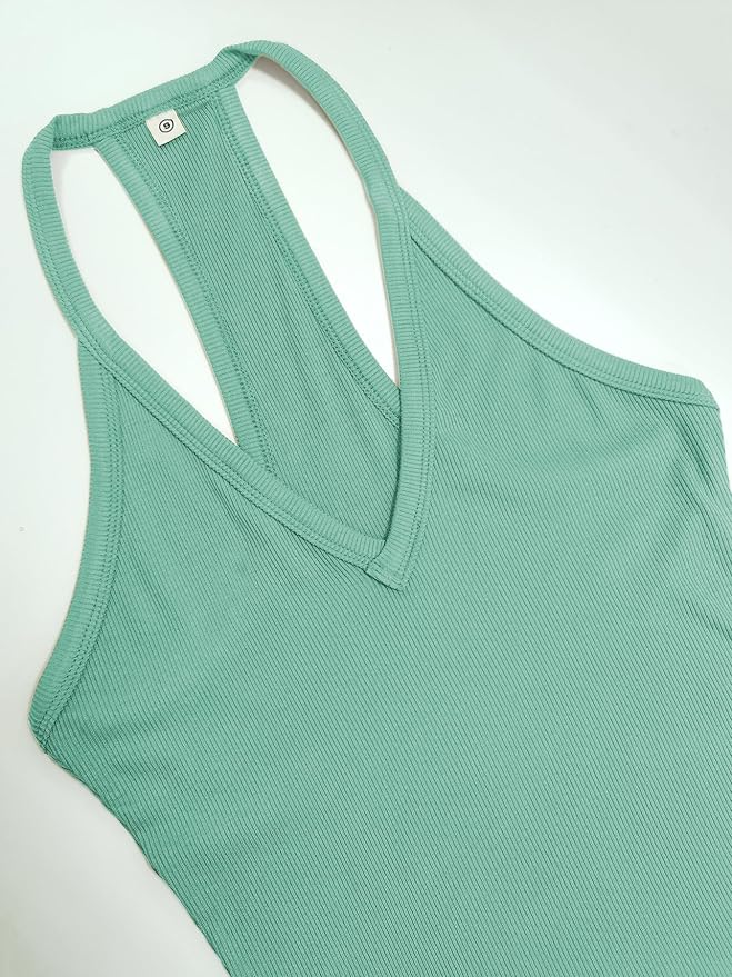 iGENJUN Workout Tops for Women Racerback Basic Tank Summer 2026 Camisole V Neck Slim Fit Ribbed Sleeveless
