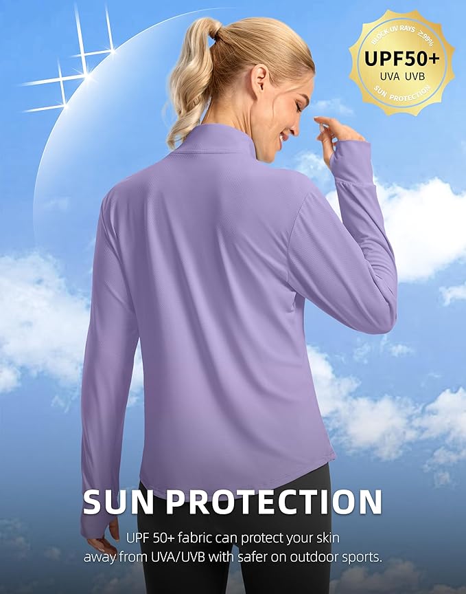 Soothfeel Women's UPF 50+ Lightweight Athletic Jackets Sun Protection Zip Up Long Sleeve Shirts Hiking Workout Outdoor Pocket