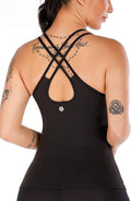 RUNNING GIRL Yoga Tank Tops for Women Built in Shelf Bra B/C Cups Strappy Back Activewear Workout Compression Tops