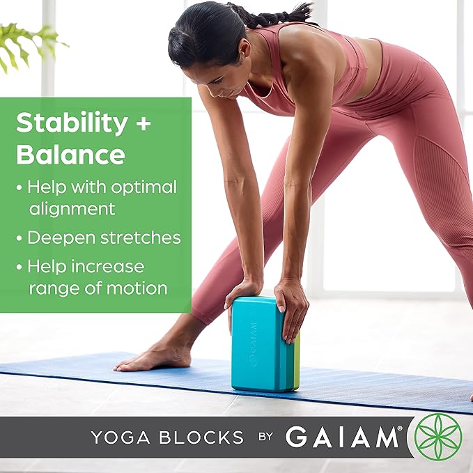 Gaiam Yoga Block - Supportive Latex-Free Eva Foam - Soft Non-Slip Surface with Beveled Edges for Yoga, Pilates, Meditation