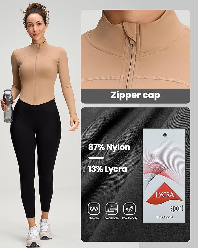 Women BBL Jacket Full Zip UP Workout Athletic Cropped Jacket wIth Thumb Holes Running Yoga Sportswear