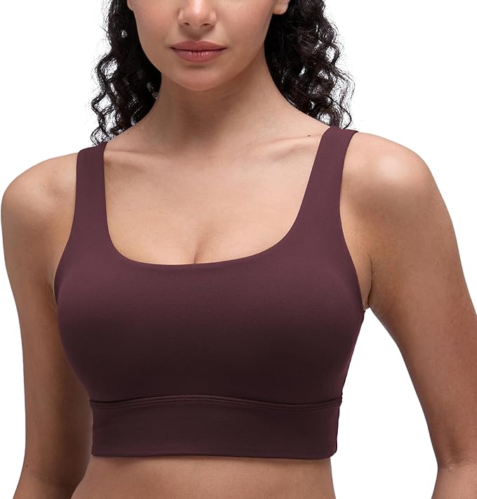 CRZ YOGA Butterluxe U Back Longline Sports Bras for Women - Scoop Neck Padded Yoga Workout Crop Top with Built in Pads