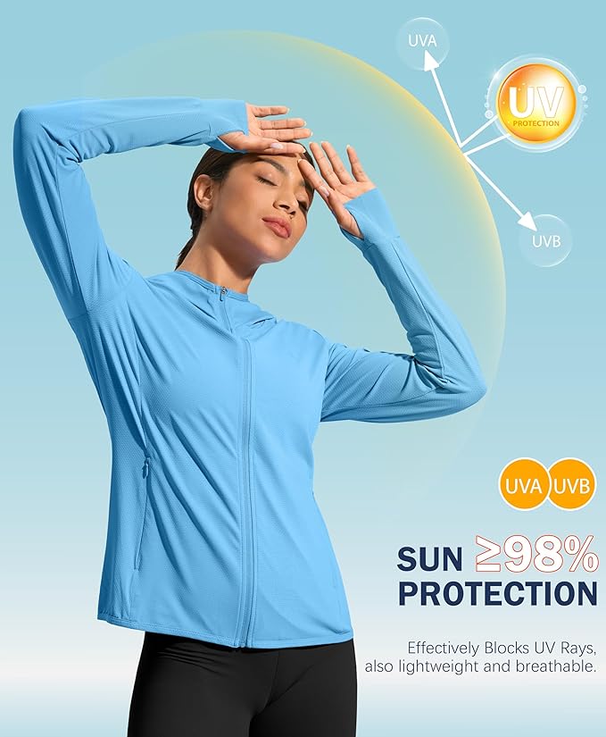 Soothfeel Women's UPF 50+ Sun Protection Hoodie Jacket Lightweight Long Sleeve Sun Shirt for Women with Pocket Hiking Outdoor