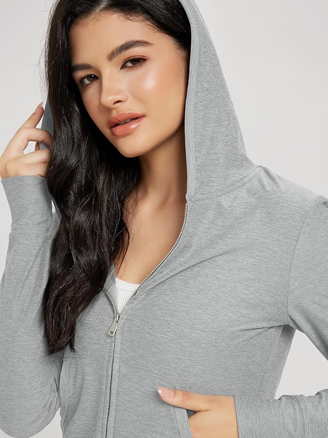 ODODOS Women's Full-Zip Cropped Hoodie - odSTRATUM Tech Ultra Soft UPF 50+ Hooded Jacket with Pockets