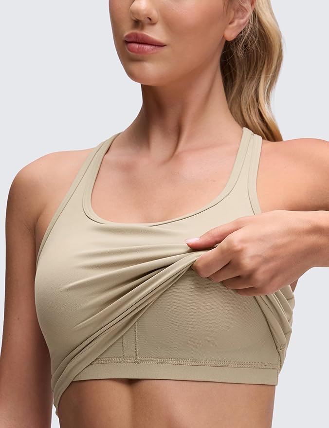 CRZ YOGA Butterluxe Racerback Crop Tank Tops for Women - Padded Y-Back Longline Sports Bras Scoop Neck Workout Yoga