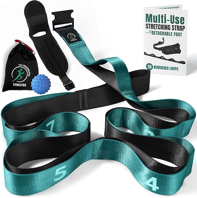Stretch Strap with Loops Physical Therapy - Full Body Exercise Straps for Stretching with Detachable Foot - Leg & Calf Stretcher for Plantar Fasciitis, Physical Therapy, Pain Relief, and Flexibility