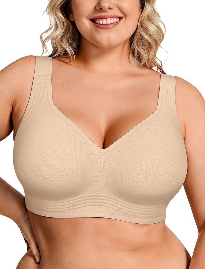 OEAK Womens Wireless Jelly Bra Plus Size Supportive Seamless Bras Full Coverage Push Up Comfortable No Underwire Tshirt Bras