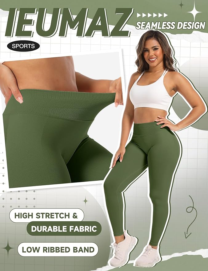 Ieumaz Scrunch Butt Lifting Leggings for Women Gym Seamless Workout Leggings Mid Low Waist Tummy Control Yoga Pants