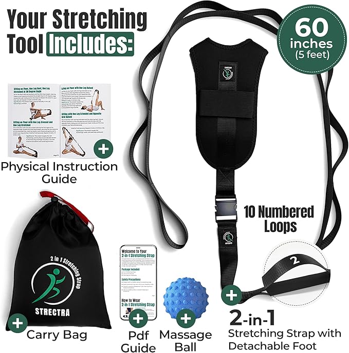 Stretch Strap with Loops Physical Therapy - Full Body Exercise Straps for Stretching with Detachable Foot - Leg & Calf Stretcher for Plantar Fasciitis, Physical Therapy, Pain Relief, and Flexibility