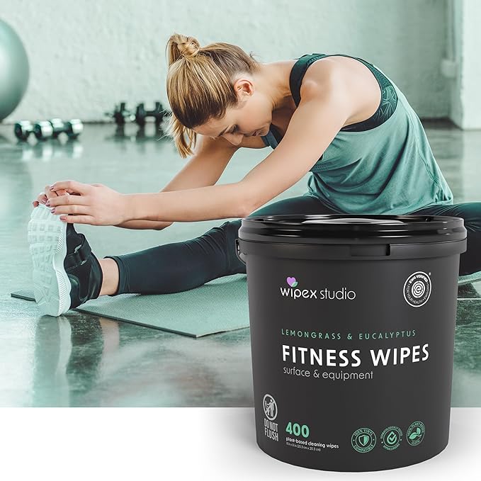 Wipex Fitness Wipes for Equipment Bundle - EWG Verified - Get 2 Buckets (1) Lemongrass & (1) Lavender Plant-Based Gym Equipment Wipes, Clean Surfaces & Mats, Safe Gym & Peloton Bike Cleaner