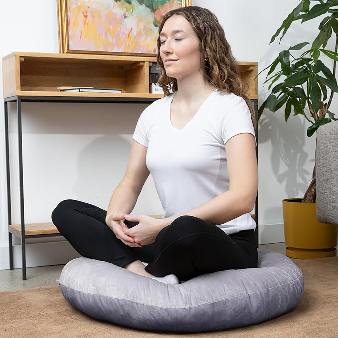 Cheer Collection Extra Large Floor Pillow, 32" Round Meditation Cushion, Oversized Yoga Pillow & Floor Cushions for Adults, Floor Pillows for Sitting, Meditation, and Seat Cushion -Grey