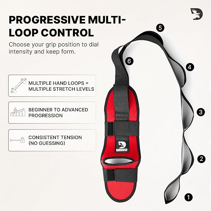 DMoose Fitness Foot & Calf Stretcher with Adjustable Padded Stretching Strap for Plantar Fasciitis, Hamstring, Heel Spurs and Achilles Tendonitis Relief - Yoga Leg Stretch Strap for Flexibility