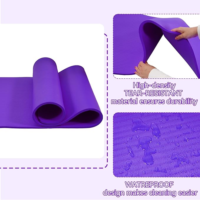 Fitvids Yoga Mat, 1/2-Inch Extra Thick High Density Exercise Mat, Anti-Tear Exercise Yoga Mat with Carrying Strap, Suitable for Various Yoga Exercises