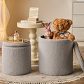 BLEXA Round Ottoman with Storage Set of 2 - Upholstered Sherpa Vanity Stool for Makeup Multifunctional Ottomans Coffee Table Padded Seat Foot Rest for Living Room & Bedroom (Sherpa Gray)