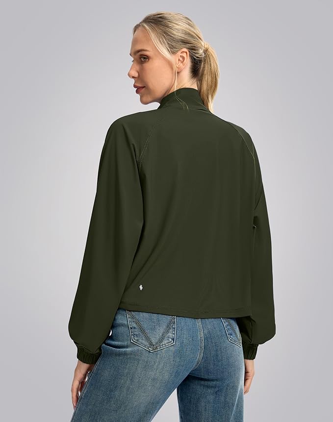Soothfeel Women's Athletic workout Jacket Lightweight UPF 50+ Long Sleeve Sun Protection Shirts Zip Up Cropped Hiking Tops