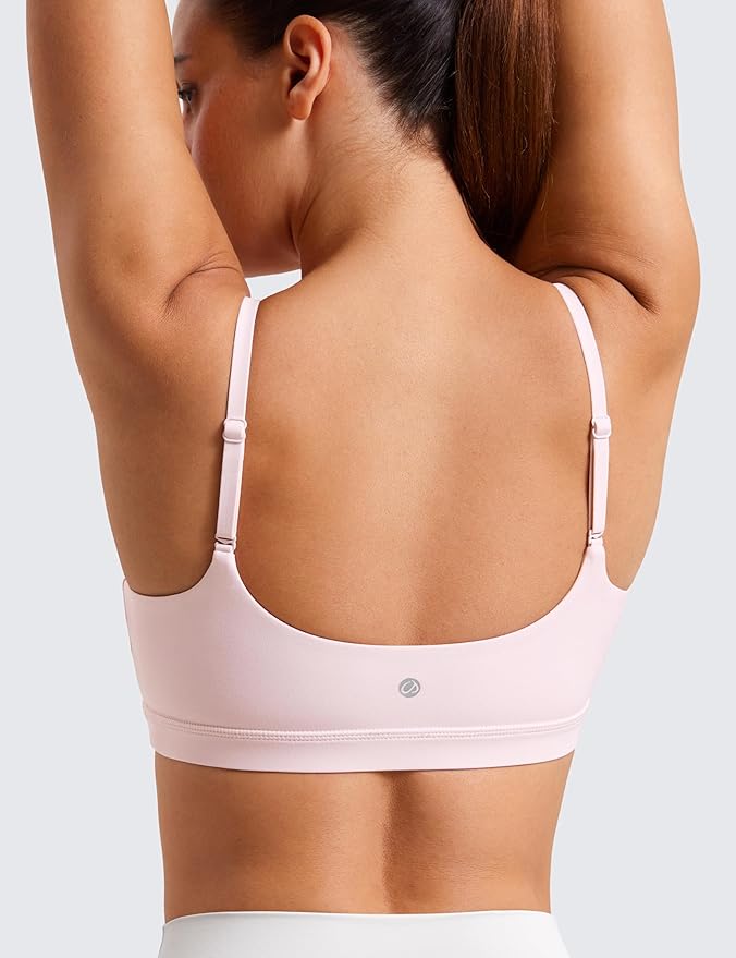 CRZ YOGA Butterluxe Adjustable Spaghetti Strap Sports Bras for Women - Scoop Neck Wireless Padded Yoga Workout Crop Top