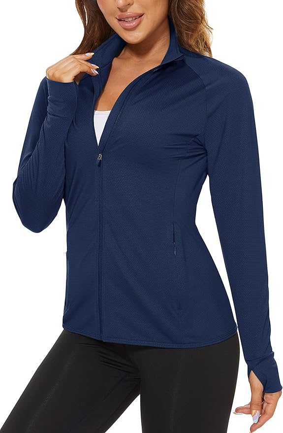TACVASEN Women's Athletic Jackets Lightweight UV Protection Shirts Full Zip Workout Jacket UPF 50+ Long Sleeve Sun Shirt