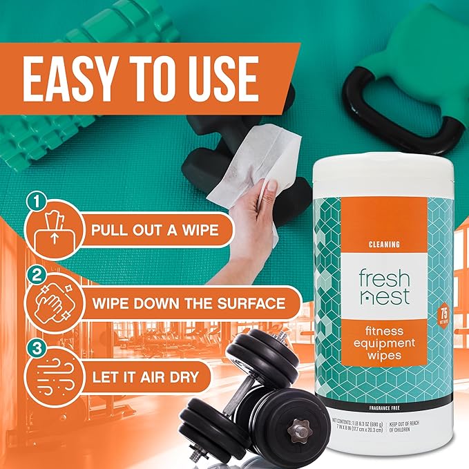 Fitness Equipment Wipes - Cleaning Wipes for Yoga Mats, Pilates Studios, Gyms, Peloton & Cycle Bikes, Spas - Fragrance-Free Wipes Surface Cleaning for Home, Office, Gym 75-Count