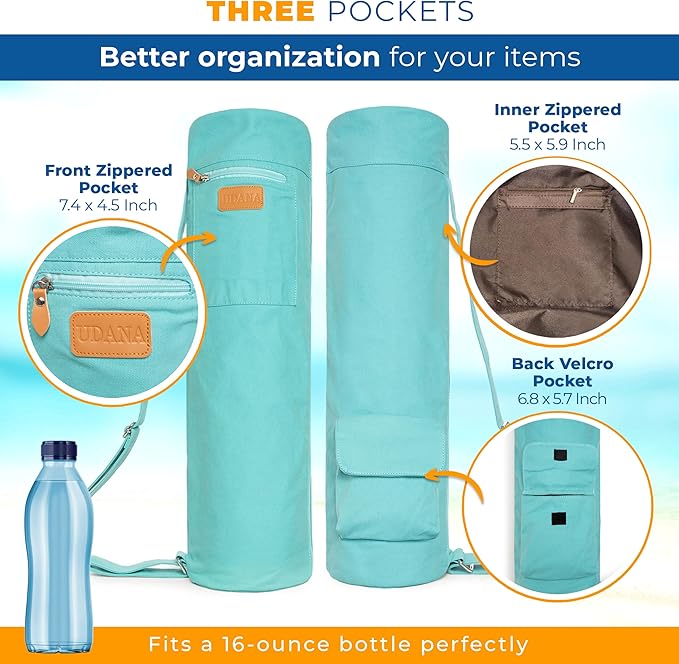 UDANA Yoga Mat Bag – Heavy Duty Canvas Carrier with 3 Pockets & Full Zip – Available in 3 Sizes (16L, 18L, 34L) - Multiple Colors