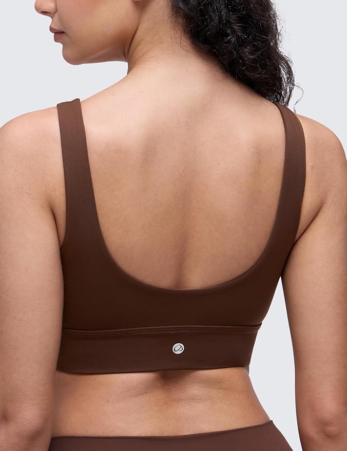 CRZ YOGA Butterluxe U Back Longline Sports Bras for Women - Scoop Neck Padded Yoga Workout Crop Top with Built in Pads
