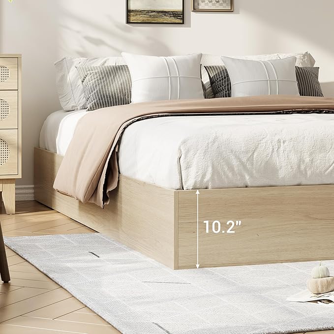 GarveeHome Full Size Wood Platform Bed Frame with 2 Storage Drawers, Wooden Bed Frame Without Headboard, Wood Slat Support, No Box Spring Needed, Easy Assembly