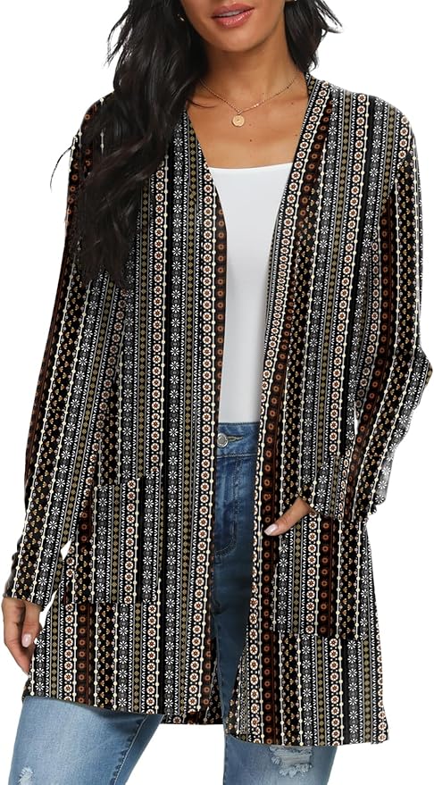 Womens Casual Lightweight with Pocketes Long Sleeve Open Front Cardigan