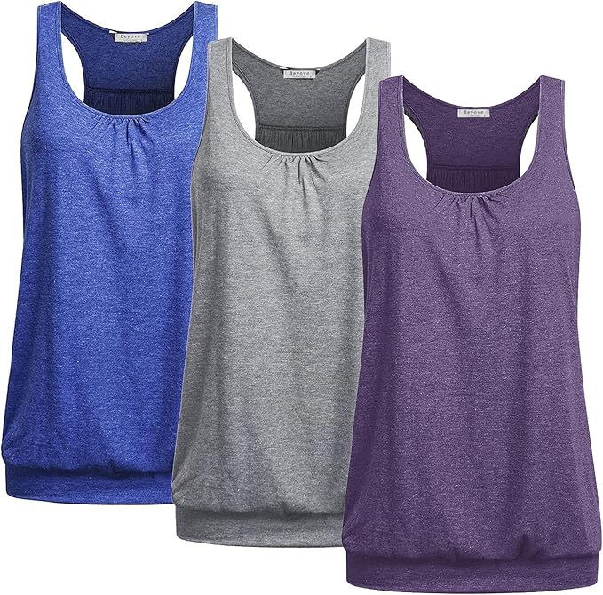 Beyove 3 Pack Banded Bottom Workout Tops for Women Tummy Flattering Yoga Tank Tops Plus Size Racerback Athletic Gym Shirts