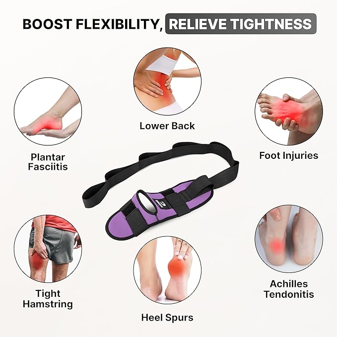DMoose Fitness Foot & Calf Stretcher with Adjustable Padded Stretching Strap for Plantar Fasciitis, Hamstring, Heel Spurs and Achilles Tendonitis Relief - Yoga Leg Stretch Strap for Flexibility
