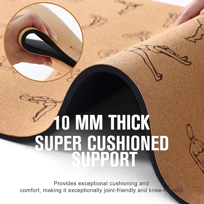 Premium Cork Yoga Mat 1/4 & 2/5 Inch Thick 72 x 26 in, Thick Cork and TPE Non Slip Yoga Mats for Women Men, Sweat Proof Eco-friendly, Great for Hot Yoga & Workouts