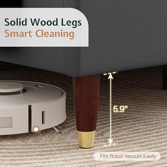 Jocisland King Size Bed Frame 51.2" Wingback Headboard Linen Upholstered Platform Bed with Solid Wood Legs & Wooden Slats, No Box Spring Needed, Modern Minimalist Style, Easy Assembly, Dark Gray