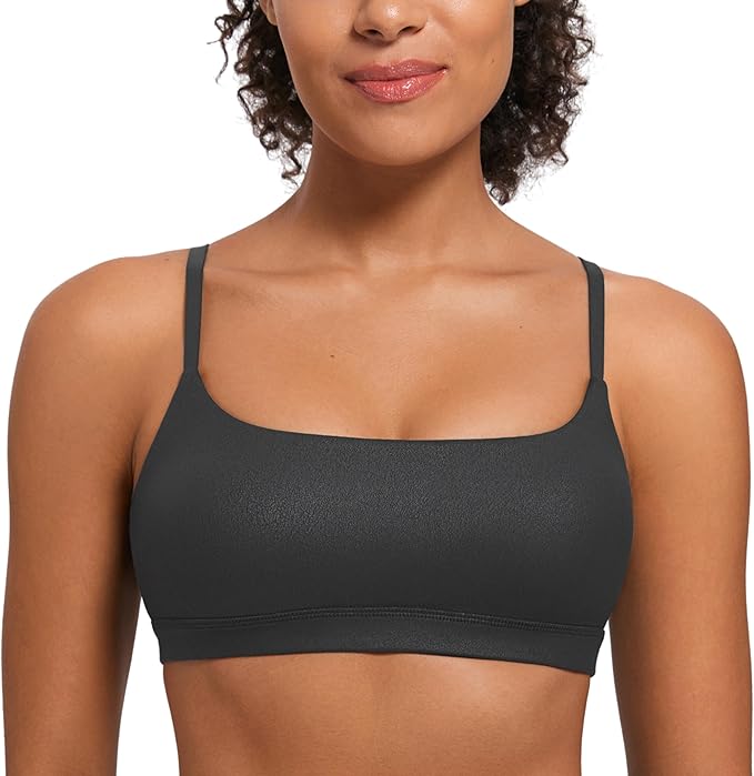 CRZ YOGA Butterluxe Adjustable Spaghetti Strap Sports Bras for Women - Scoop Neck Wireless Padded Yoga Workout Crop Top