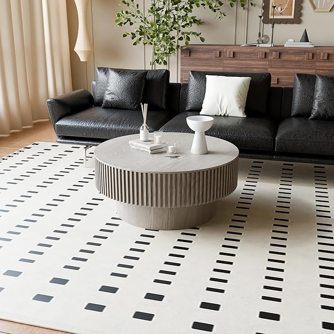 31.5'' Round Coffee Table with Storage, Modern Luxury Circle Drum Center Tables with Solid Wood Veneered, Accent Side Coffee Table for Living Room, Bedroom, Apartment-Grey